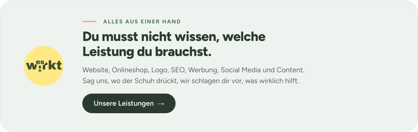 Störer mit Hinweis zu unseren Leistungen als Werbeagentur - EsWirkt!
